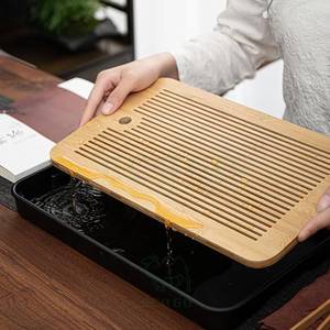 Bandeja de Té de Bambú Moderna de 14 Pulgadas, Bandeja de Té de Bambú Chino con Almacenamiento de Agua y Drenaje, Juego de Té Adecuado para Salón de Té - Product Image 4