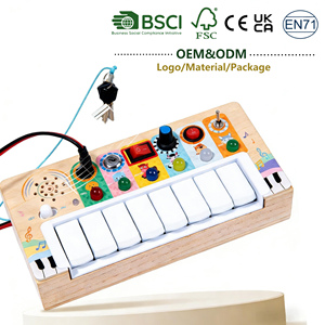 Montessori <strong>Toys</strong> Wooden Multifunctional Electronic Keyboard Busy Board with 6 LED <strong>Light</strong> Switches <strong>Sensory</strong> Educational <strong>Toys</strong> - Product Image 1