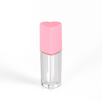Emballage cosmétique pour gloss à lèvres, tube en plastique transparent miniature en forme de cœur rose de 5 ml, unique, avec impression d'écran, logo personnalisé, brosse