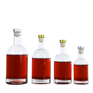 定制伏特加威士忌杜松子酒圆形透明100毫升200毫升375毫升500毫升750毫升1000毫升散装酒瓶玻璃瓶酒
