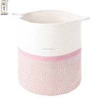 Panier à linge en corde KUYUE, tissu multicolore en coton blanc et rose, pliable, logo personnalisé, sac OPP