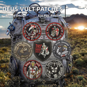 Écussons thermocollants brodés Crusader, badges tactiques en forme de bouclier rond, appliques en tissu pour sac à dos et uniforme - Product Image 2