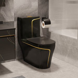 Luxury One Piece Bathroom Ceramic Wc Water Closet Porcelain Gold <strong>Black</strong> Colored <strong>Toilets</strong> Bowl - Product Image 3