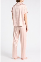Ensemble pyjama rayé en satin à manches courtes pour femme avec logo personnalisé, vente en gros, ensemble deux pièces