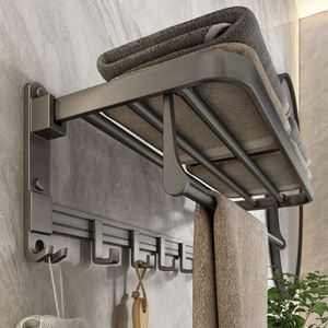 Hot Selling Modern Stainless Steel Folding Towel Rack Double Towel <b>Bars</b> Hooks Wall Mounted <b>Freestanding</b> Bathroom Accessories - Product Image 4