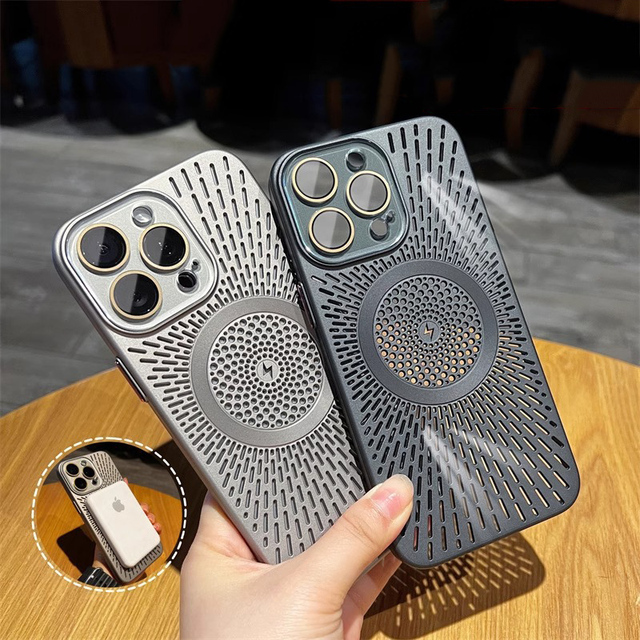 Heat Dissipation Case for iPhone 15 Pro Max Mesh Breathable Cooling Magnetic Phone Case 14 13Pro Shockproof Magnet Cover MPC06