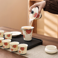 Service à thé Gongfu 9 pièces en porcelaine blanche minérale ivoire, peint à la main motif Hortensia, écologique, durable, avec Gaiwan et tasse de partage, qualité alimentaire