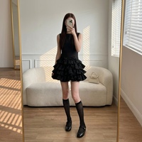 Robe de cocktail sans manches à volants, motif chauve-souris, jupe superposée à plusieurs couches, bordure à volants, approvisionnement direct usine OEM, faible MOQ 1 pièce