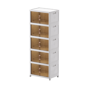 Armoire de rangement pliable en plastique transparente à double <span class=keywords><strong>porte</strong></span> avec 5 tiroirs pour vêtements, bureau et chambre à coucher, installation facile - Product Image 1