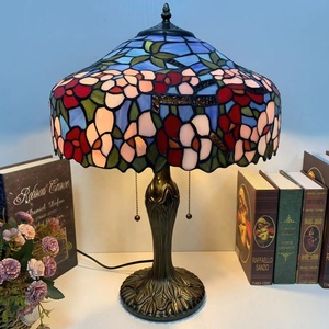 LongHuiJing 16Inch European Stained Glass Flower Lampshade Handcrafted Multicoloured AC Powered LED Adjustable Desk Lamp 2700K - Product Image 3