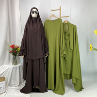 Eid Modeste Prière Abaya Ensemble Bulle Crêpe Long Khimar Avec Trou Latéral et Poignet Élastique Avec Poches Robe 2PCS Femmes Ensemble 6778 + 2339