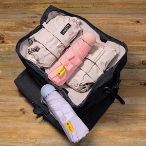 Convenient Dual-Use Manual Black Coated Five-Folding <b>Umbrella</b> 50% UV Protection for Travel-Sunshade Sun Rain Made Polyester - Product Image 3