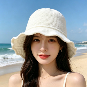 Chapeau Bob en Crochet Blanc Léger et Respirant, Chapeau de Soleil Ajustable Décontracté pour la Plage, les Voyages et les Vacances - Product Image 5