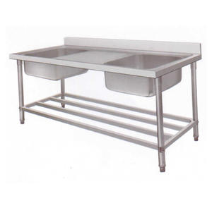 Table de travail à <span class=keywords><strong>2</strong></span> couches en acier inoxydable 201/304 de haute qualité avec bol d'<span class=keywords><strong>évier</strong></span>/égouttoir/éclaboussure arrière/espace pour poubelle - Product Image 5