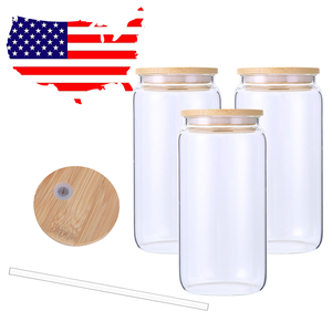 USA kho RTS 16oz thủy tinh rõ ràng có thể thăng hoa 500ml bia cốc thủy tinh với nắp tre và rơm - Product Image 4