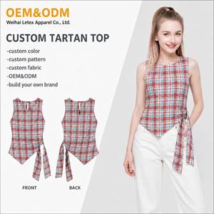 <strong>Women's</strong> Custom Sweet Crew Neck Pointed Hem Regular Ties Keyhole Back Casual Summer Hem Bow Tie Wholesale ODM OEM Sleeveless <strong>Top</strong> - Product Image 1