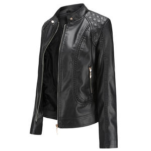 Nouvelle veste en cuir femmes printemps automne <span class=keywords><strong>OL</strong></span> col montant moteur motard manteau Pu vêtements d'extérieur automne veste noir rouge femme grande taille Blazer - Product Image 1