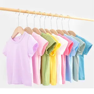 T-shirt per ragazze estive per 3-8 anni t-shirt vuote ragazzi e ragazze in puro cotone tinta unita vestiti per bambini stampa personalizzata logo all'ingrosso