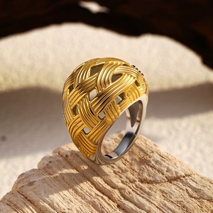 European American 18K Gold-Plated Stainless Steel Closed Ring Hot-Selling Fashion Mesh Niche Design <strong>Manufacturer</strong> Wholesale Ring - Product Image 4
