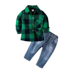 Ensemble de costume pour bébé garçon, chemises unies pour filles, pantalon en jean de coton, 2 pièces, ensembles pour enfants, vêtements pour enfants - Product Image 4