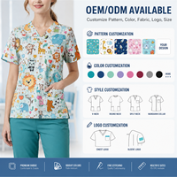 Uniforme de Enfermería al por Mayor para Pediatra, Blusa con Estampado de Dibujos Animados, Cuello en V, Manga Corta, Logotipo Personalizado, Uniforme de Hospital