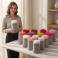 Boîte cylindrique ronde en velours et daim avec logo personnalisé pour cadeaux de mariage, bouquet de fleurs éternelles stabilisées et préservées, roses