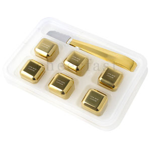 Ensemble de glaçons et de pierres à <span class=keywords><strong>whisky</strong></span> réutilisables en acier inoxydable doré de qualité alimentaire, écologiques et inaltérables, pour petites commandes - Product Image 1