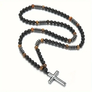 <span class=keywords><strong>Collier</strong></span> <span class=keywords><strong>croix</strong></span> œil <span class=keywords><strong>de</strong></span> tigre pour homme, <span class=keywords><strong>collier</strong></span> en obsidienne, pendentif <span class=keywords><strong>croix</strong></span> en hématite, colliers chapelet - Product Image 1
