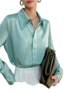 ホットセールシルクシャツレディース長袖新春ソフトトップスファッションオフィスラグジュアリーサテンシルクブラウス - Product Image 6