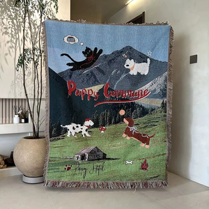 Chất lượng cao Jacquard sofa ném chăn tinh tế trang trí nội thất món quà tấm thảm với phim hoạt hình đơn giản và mô hình động vật - Product Image 1