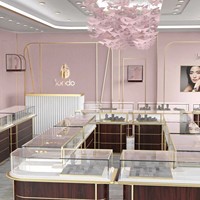 Comptoir de présentation de bijoux de luxe en or pour magasin, table de présentation, mobilier de bijouterie, vitrines en verre avec éclairage LED SUNDO