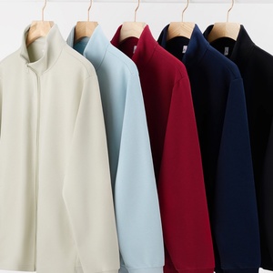 Heavyweight 380gsm Solid Color Zipper Jacket for Men Unisex Stand-<b>Up</b> Collar Hoodie - Product Image 3