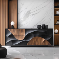 Buffet moderne de luxe avec base en acier carbone, armoire de rangement en contreplaqué à grain de bois pour meubles de salle à manger