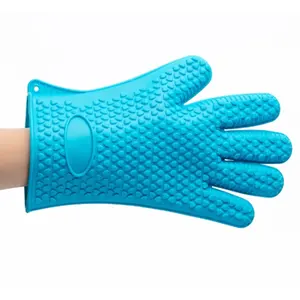 Aangepaste Logo Extra Dikke Antislip Hittebestendige Siliconen Oven Handschoenen Voor Keuken Koken Bakken