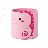 Panier de rangement pour jouets en feutre RPET GRS, design hippocampe rose mignon, fabrication OEM personnalisée, organisateur de chambre d'enfant, usine certifiée BSCI