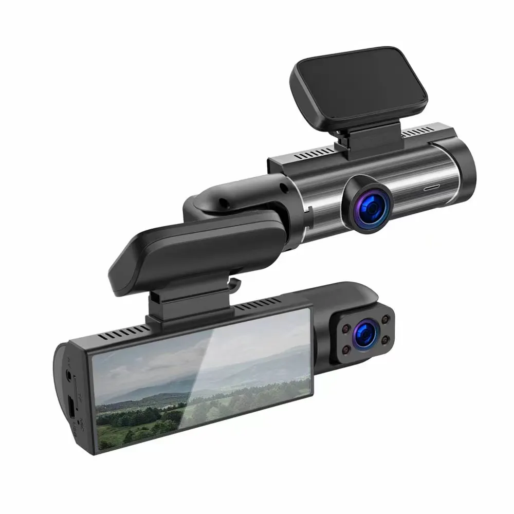 Caméra intérieure 2 pouces 4K + 1080p + 4K 3-en-1, caméra de voiture et de véhicule, Vision nocturne, enregistreur de voiture, caméra de tableau de bord à 3 canaux