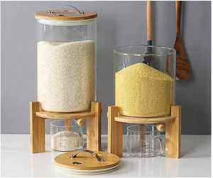 Dispenser di Riso in Vetro Automatico Ermetico Wonder 5L 8L con Beccuccio e Misurino, Coperchio in Legno, Moderno per Conservazione Alimenti in Cucina e Dispensa - Product Image 4