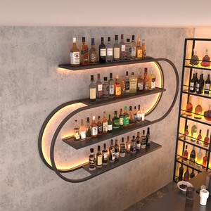 Meuble de rangement mural moderne en fer forgé, style industriel, pour bouteilles de vin et de bière, inspiré du vent, pour bar, restaurant, salle à manger, avec affichage lumineux - Product Image 3