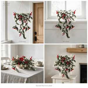 Adorno Navideño de Agujas de <span class=keywords><strong>Pino</strong></span> y Bayas de Acebo de Plástico Hecho a Mano - Decoración Festiva para Puerta/Pared (sin Cesta) - Product Image 5