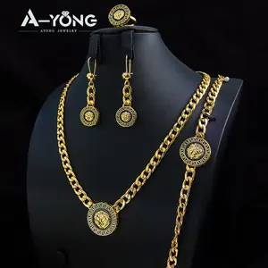 Non Tarnish Cuban Link Chain Jewelry Necklace Women Jewelry Sets Gold Plated 18k Lion Head Necklace