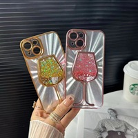 Pour iPhone16/15/14promax plastique colle souple galvanoplastie feuille de paillettes sables mouvants talon haut verre à vin coque de téléphone transparente