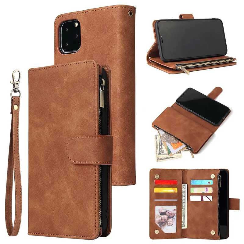 for iphone 14 pro max phone case Zipper Wallet Leather Case Card Slot Flip Stand Cover for iphone 14 case shockproof