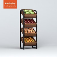 1-laags stalen houten ijzeren fruit- en groente- en wijnpresentatiestandaard supermarkten houten fruitmand metalen frame voorraadkast zwaar belastbaar