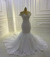 Robe de mariée à manches courtes NDA10142, dentelle blanche, perles, paillettes, robe de mariée sirène blanche pour femmes