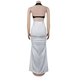Abito da donna <span class=keywords><strong>nero</strong></span> <span class=keywords><strong>e</strong></span> <span class=keywords><strong>bianco</strong></span> con vita arricciata, orlo <span class=keywords><strong>a</strong></span> coda di pesce <span class=keywords><strong>e</strong></span> spacco, ideale per il pendolarismo <span class=keywords><strong>e</strong></span> l'uso quotidiano - Product Image 5