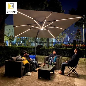 Luxus Aluminium Garten LED Außenbereich Patio Regenschirm, Solar Sonnenschirm mit Led-Lichtern, hohe Qualität, Fabrik preis
