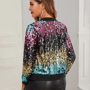 Jaquetas de Lantejoulas Arco-Íris para Mulheres <span class=keywords><strong>Blazer</strong></span> Multicolorido Brilhante Tops Coloridos Roupas de Festa Casaco Fashion Jaqueta Bomber - Product Image 4