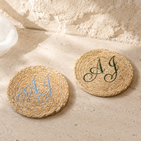 Sous-verre rond en paille tressée brodé fait main personnalisé pour décoration de table de mariage, vente en gros, style bohème naturel
