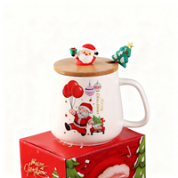 Mignon Couvercle de Tasse à Lait Réutilisable en Porcelaine, Motif Père Noël et Sapin de Noël, Style Américain Classique, Sûr pour les Aliments