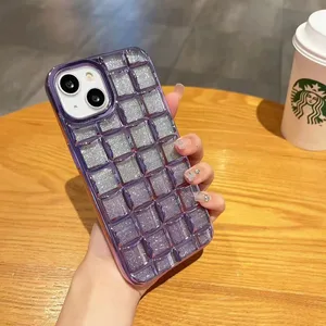 3D Glitter Laser Gradient Ice Cube Transparent Soft Case For iPhone 15 14 Pro Max 13 12 11 Pro Max Silicone Shockproof Cover